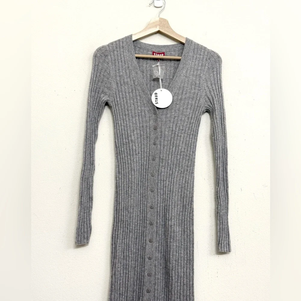 NWT STAUD Shoko Cashmere Rib Knit Sweater Dress in Heather Grey Sz S - Picture 7 of 16